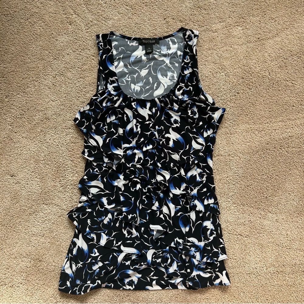 Black and Blue Ruffled Black House White Market Women's Top